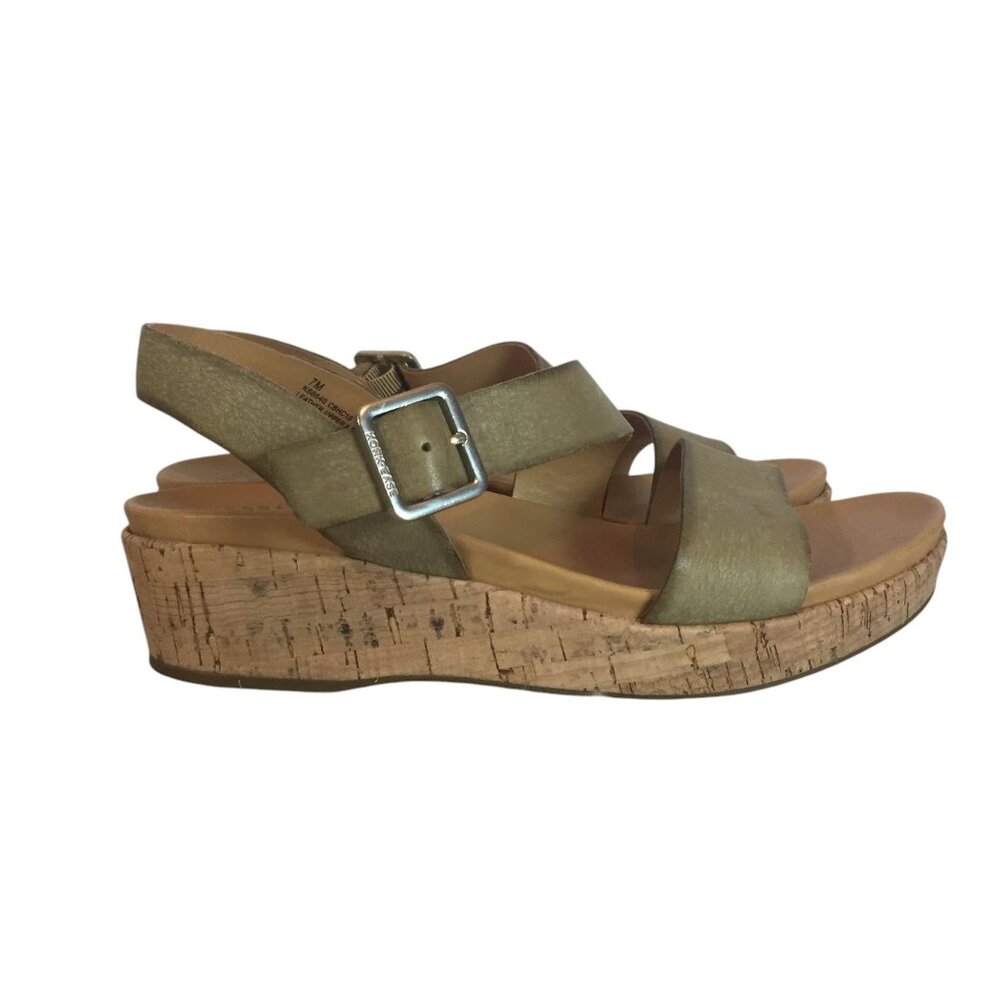 Kork-Ease Womens 7M Wedge Sandals Tan Leather With Cork Sole & Adjustable Buckle